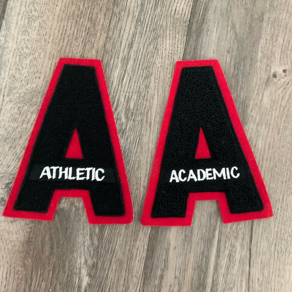 Letterman 2 Large Athletic Academic Patch Badges Embroidered Red Black